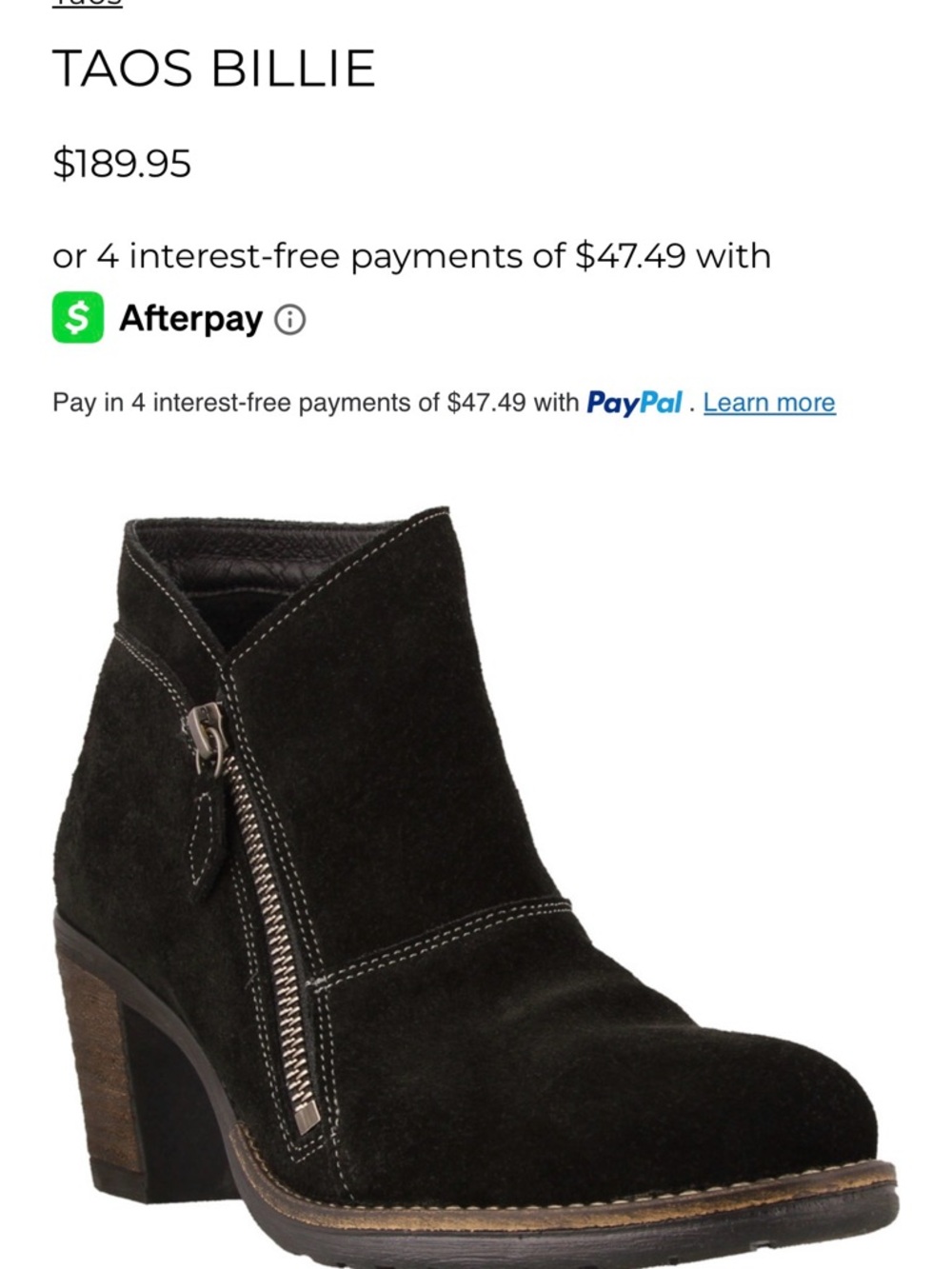 Taos Footwear Billie Black Suede Side-Zip Ankle Boot